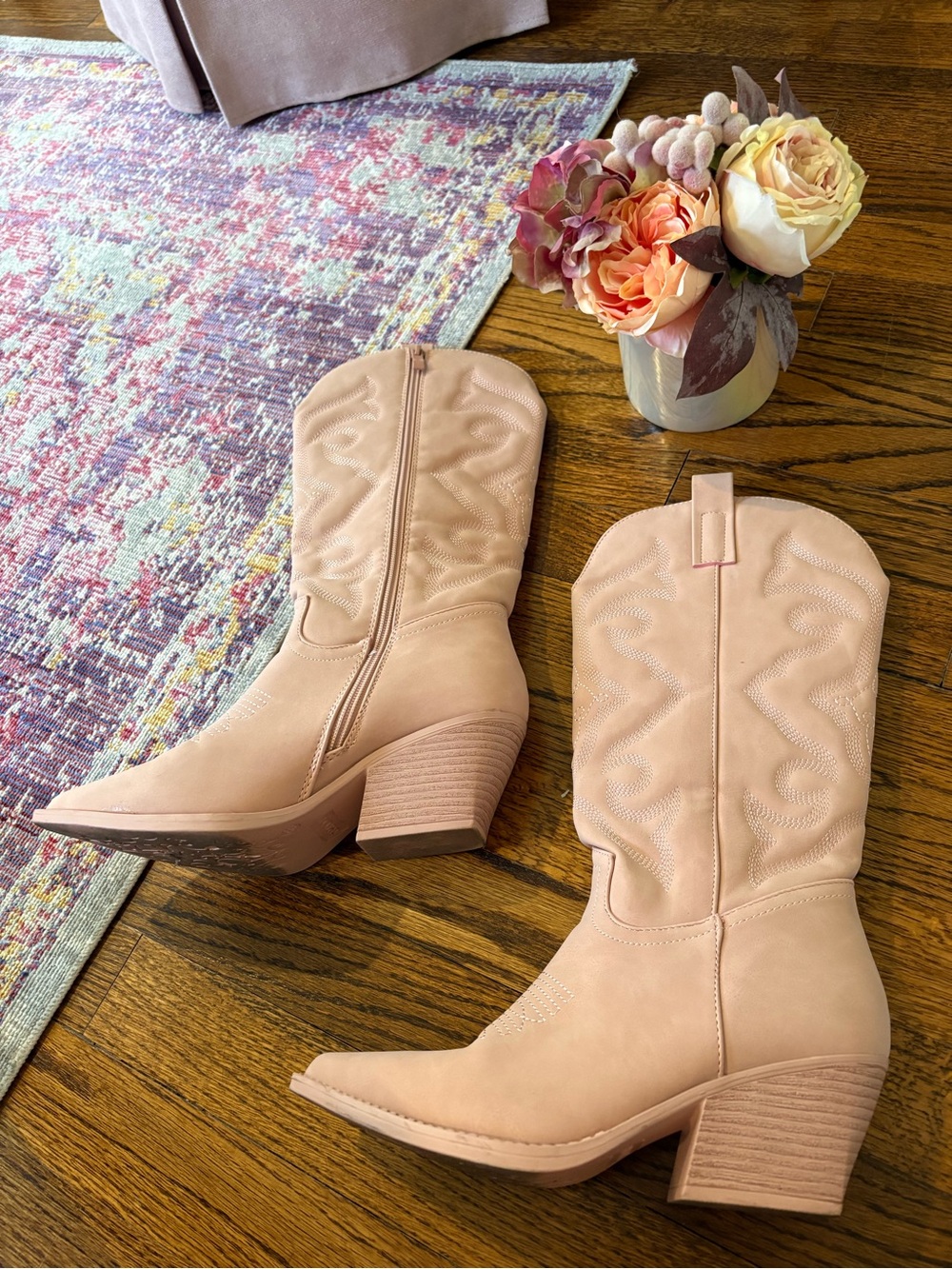 Women’s Western Mid-Calf Boots in Blush Pink
